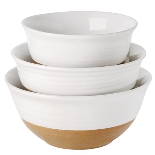 Hasense Mixing Bowls, Large Ceramic Salad Bowls 2.1/1.5/1.0 Qt, Versatile Serving Bowls for Cooking, Baking, Salad Mixing, Prepping, Nesting White Bowl Set, Dishwasher Safe, Set of 3