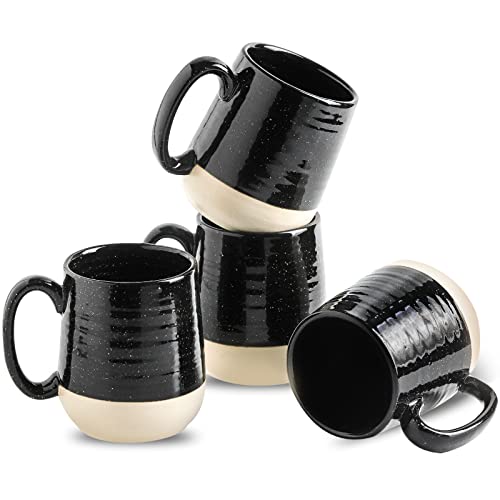 Hasense Coffee Mugs Set of 4, 15 Ounce Ceramic Coffee Cups with Handles, Porcelain Large Latte Mug for Coffee Cappuccino Tea, Black Mugs for Men, Women Christmas Holiday Gift