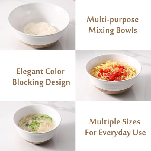 Hasense Mixing Bowls, Large Ceramic Salad Bowls 2.1/1.5/1.0 Qt, Versatile Serving Bowls for Cooking, Baking, Salad Mixing, Prepping, Nesting White Bowl Set, Dishwasher Safe, Set of 3