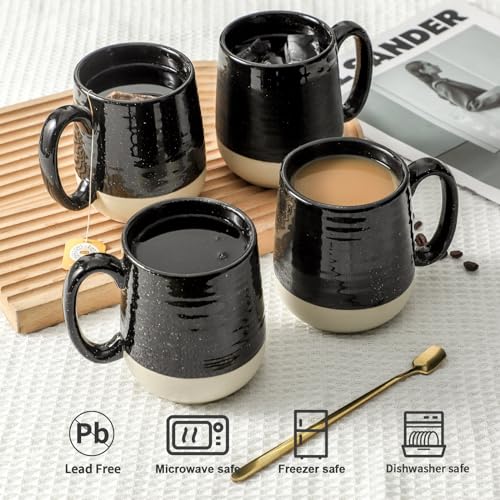 Hasense Ceramic Coffee Mugs Set, 15 oz Large Coffee Cups Set of 4, Tea Cups with Handle for Men and Women, Latte Mugs for Coffee, Tea, Milk, Hot Chocolate, Microwave Dishwasher Safe, Black