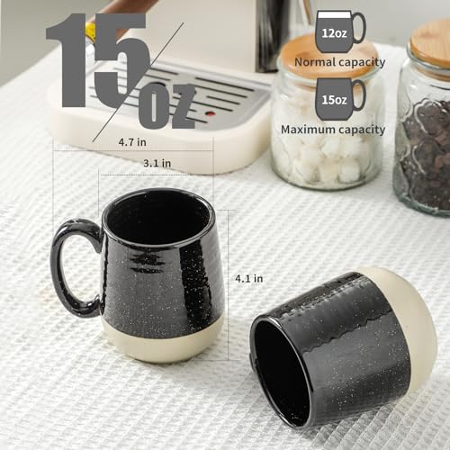 Hasense Ceramic Coffee Mugs Set, 15 oz Large Coffee Cups Set of 4, Tea Cups with Handle for Men and Women, Latte Mugs for Coffee, Tea, Milk, Hot Chocolate, Microwave Dishwasher Safe, Black