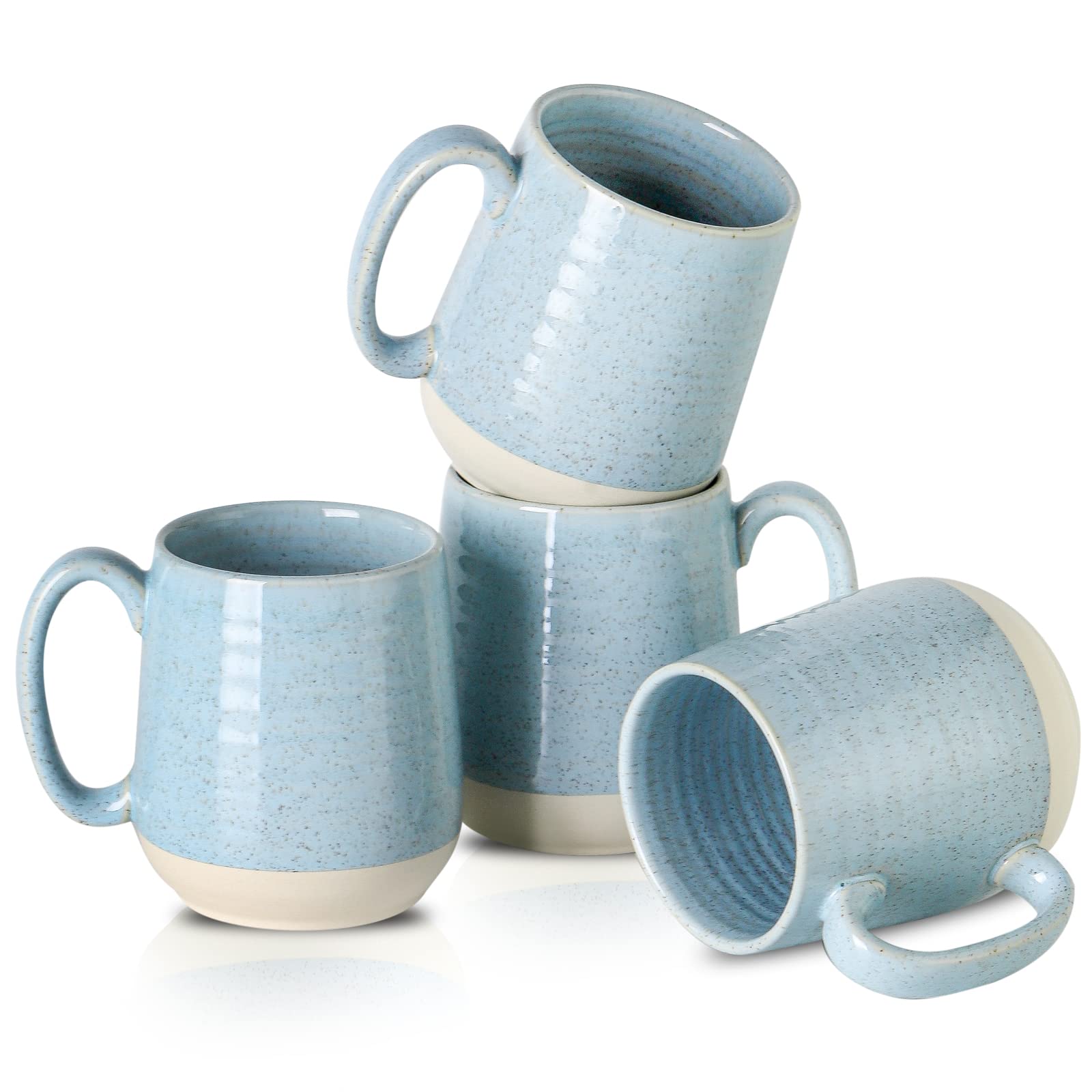 Hasense 15 Ounce Porcelain Coffee Mugs Set of 4 with Large Handle Perfect for Coffee, Tea, Milk, Chocolate and Latte, Unqiue Glaze Ceramic Coffee Cups Set for Man and Woman, Sky Blue