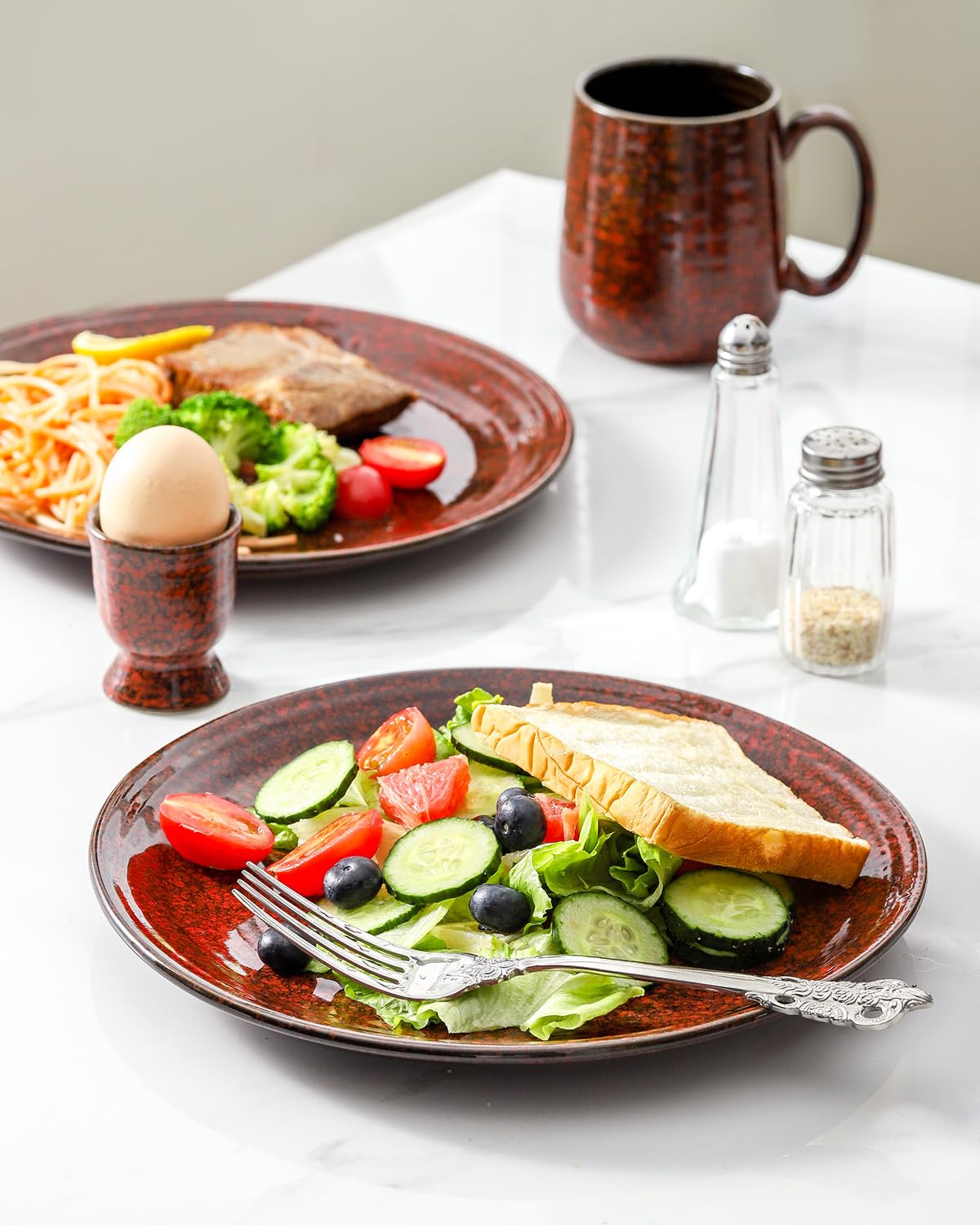 Hasense Ceramic Dinner Plates Set of 4, 10 Inch Large Red Pasta Dessert Salad Serving Plates, Stoneware Steak Plate Set, Microwave and Dishwasher Safe