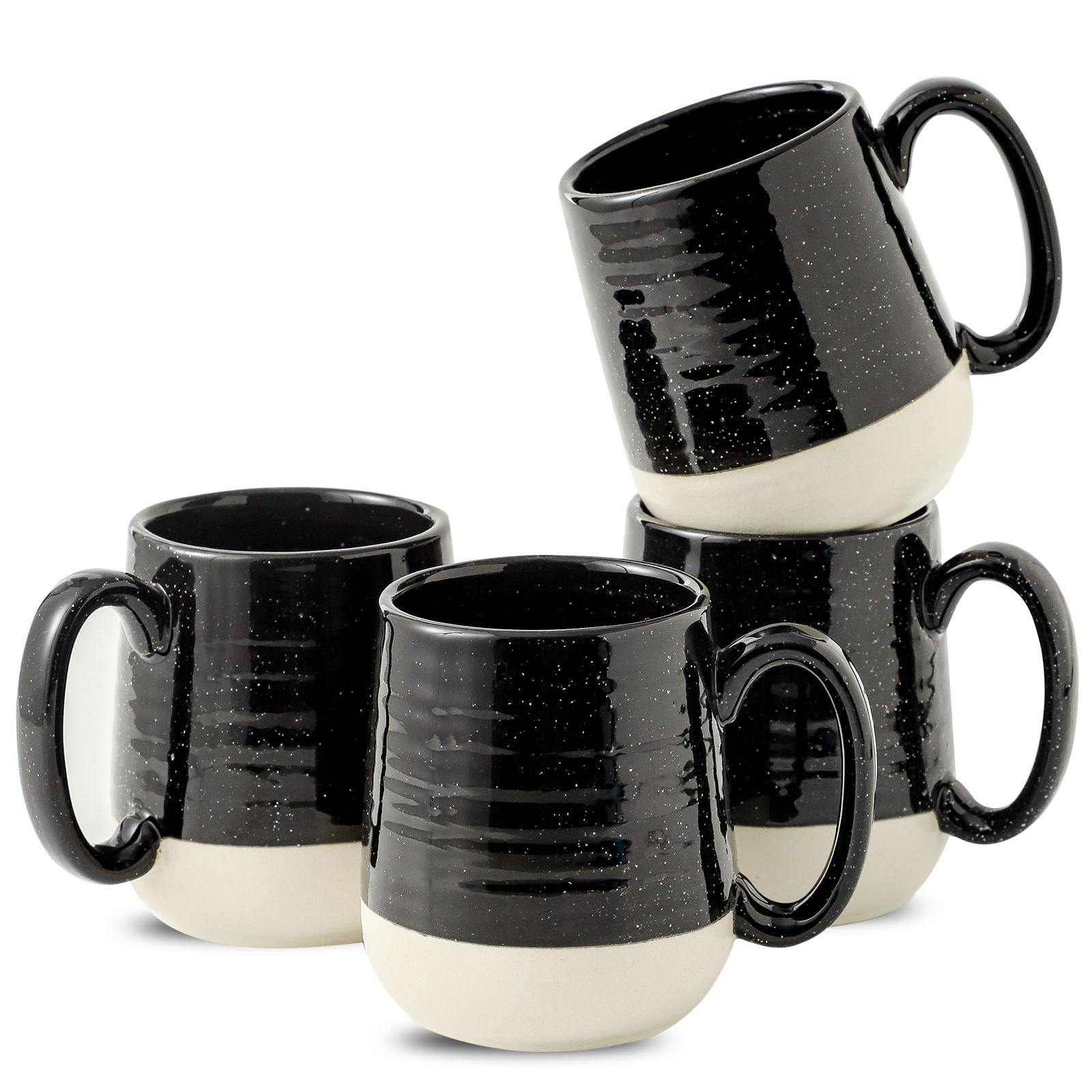 Hasense Ceramic Coffee Mugs Set, 15 oz Large Coffee Cups Set of 4, Tea Cups with Handle for Men and Women, Latte Mugs for Coffee, Tea, Milk, Hot Chocolate, Microwave Dishwasher Safe, Black