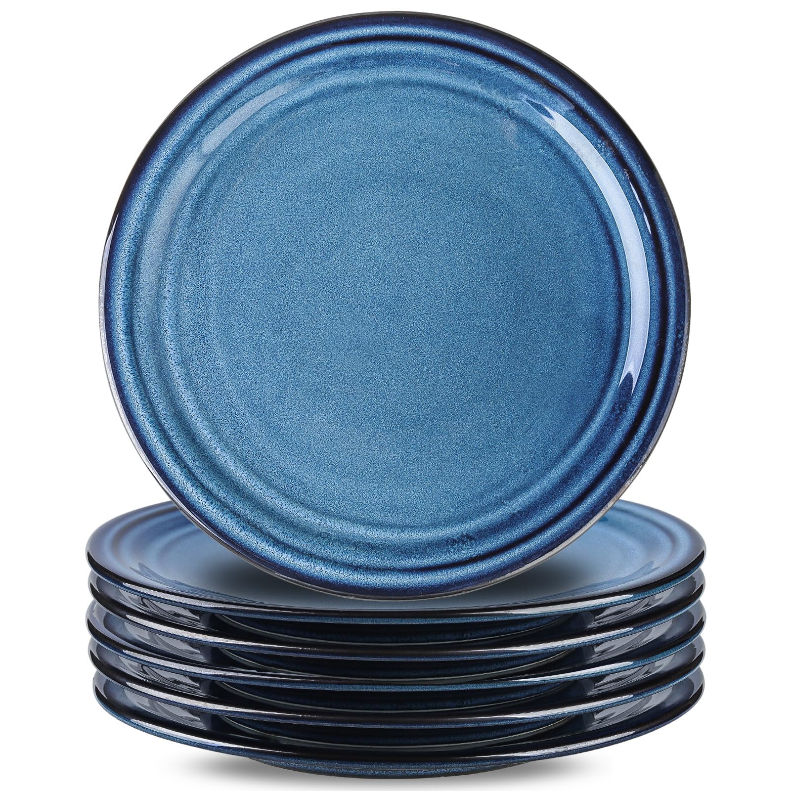 Hasense 10 Inch Dinner Plates Set of 6,Ceramic Large Porcelain Pasta and Salad Plates,Blue Stoneware Plate Set Microwave,Oven,and Dishwasher Safe